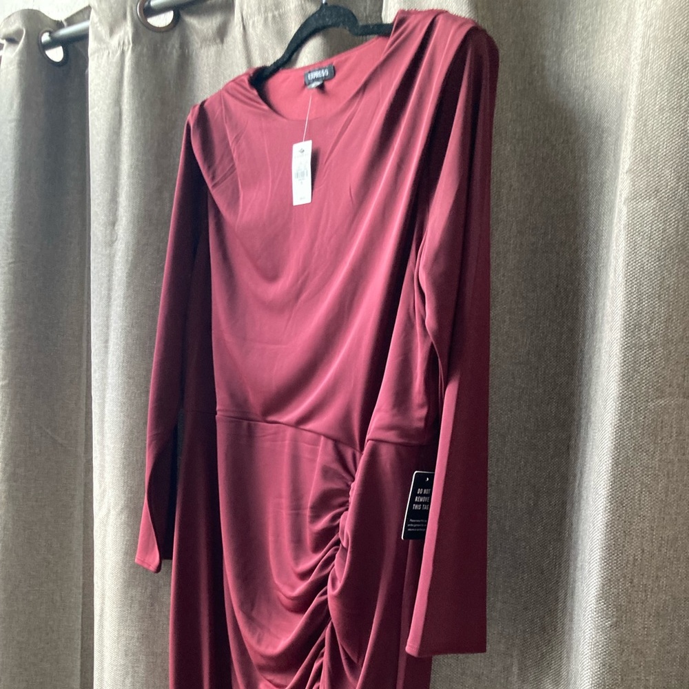 NWT | Express wine long sleeve ruched midi dress